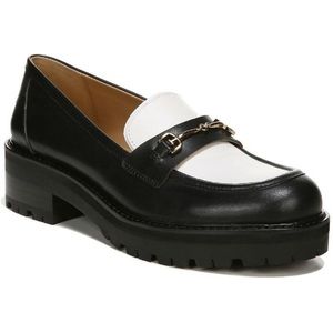 Sam Edelman Tully Lug Sole Loafers Sz 10.5 Shiny Patent Buckle Black White
